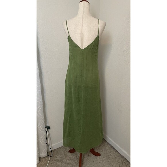 Massimo Dutti Womens Linen Dress Small Tie Front Midi Green Lagenlook Minimalist - Picture 3 of 8